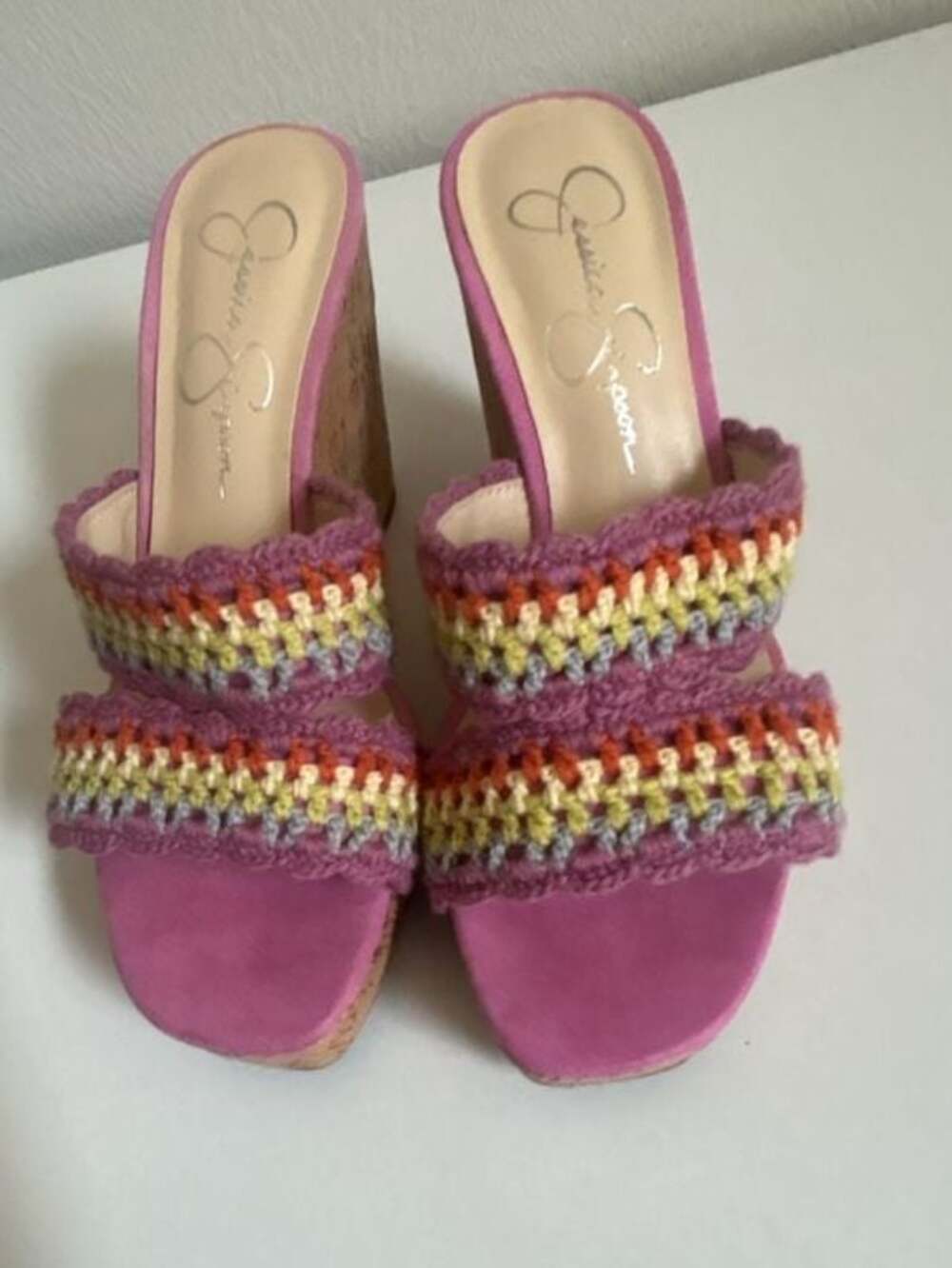 Jessica Simpson Women's Multi-Colored Crochet Knit Wedge Sandals